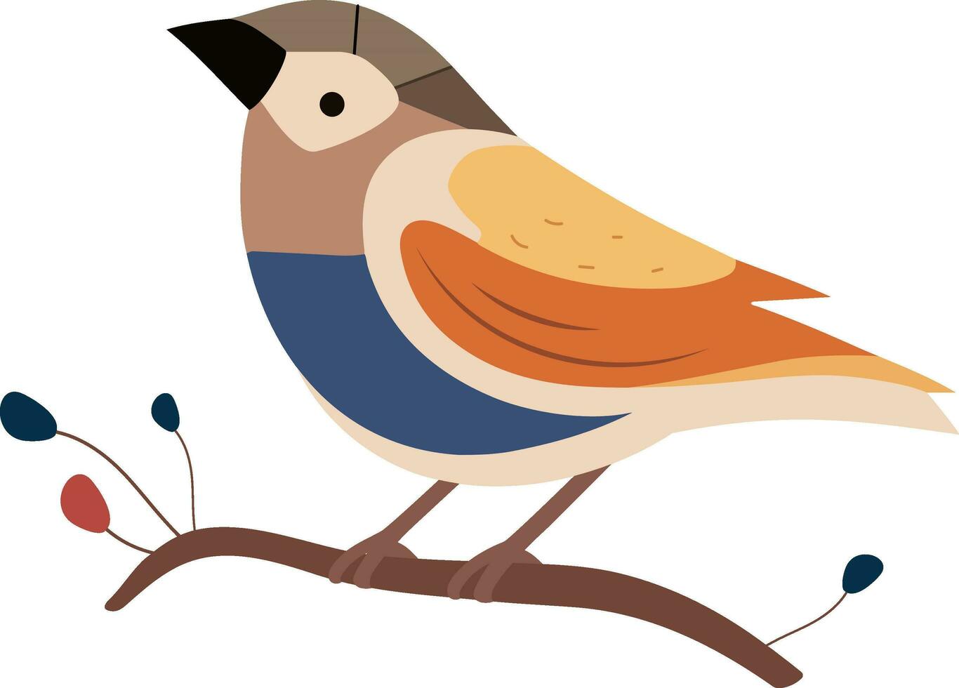 Flat Style Cute Bird Sitting On Floral Branch Icon. vector