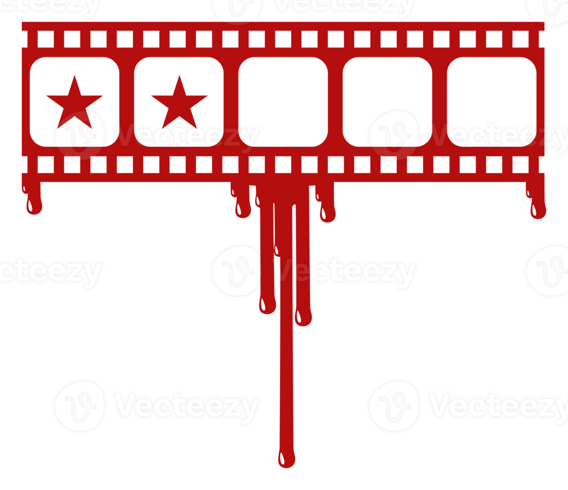 Star Rate Sign in the Bloody Filmstrip  Silhouette. Rating Icon Symbol for Film or Movie Review with Genre Horror, Thriller, Gore, Sadistic, Splatter, Slasher, Mystery, Scary. Rating 2 Star. PNG