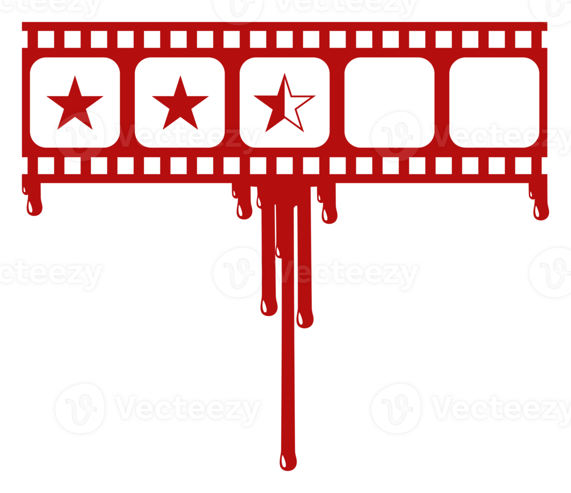 ster tarief teken in de bloederig filmstrip silhouet. beoordeling icoon symbool voor film of film recensie met genre verschrikking, thriller, bloed, sadistisch, spatten, slasher, mysterie, eng. beoordeling 2,5 ster. PNG