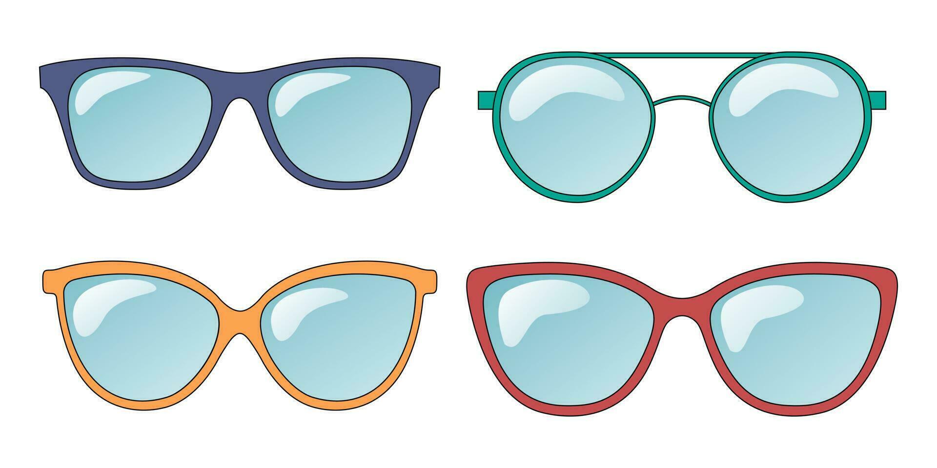 Several Types of Sunglasses in Different colors. Flat Style. vector