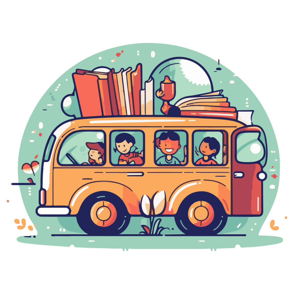 School bus. Kids riding on school bus. png