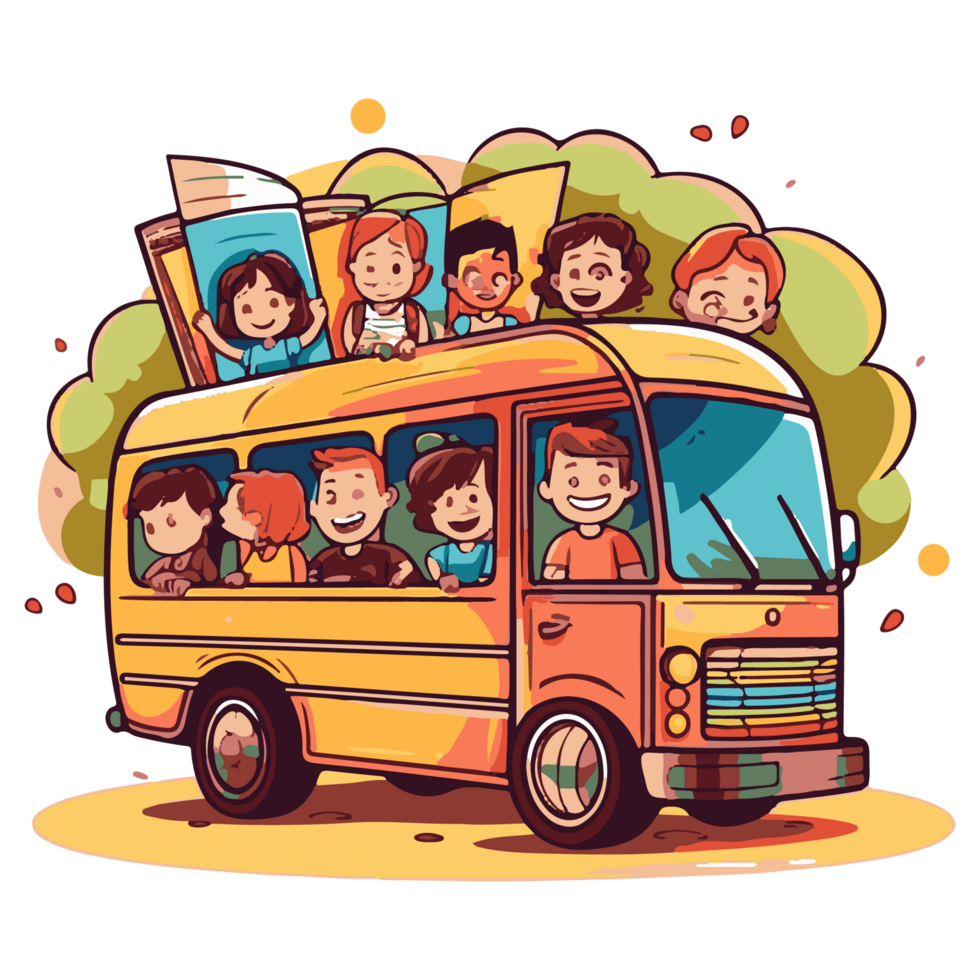 School bus. Kids riding on school bus. png