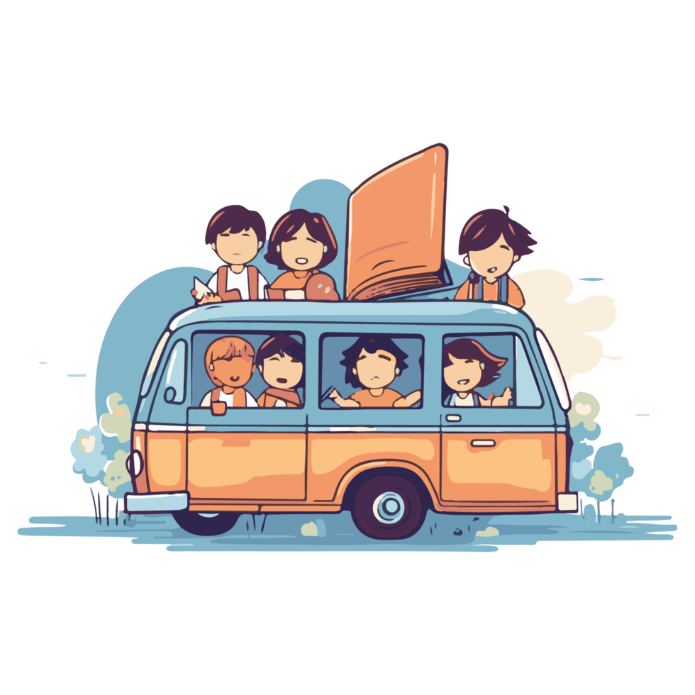 School bus. Kids riding on school bus. png