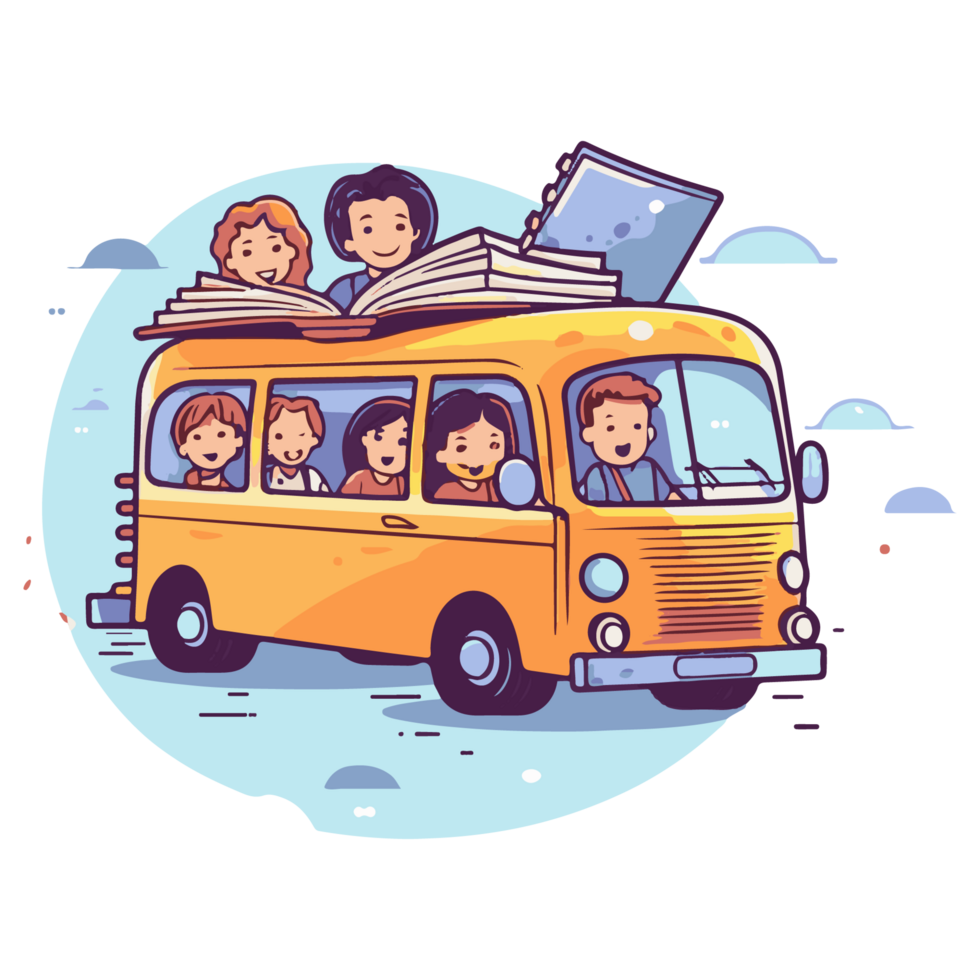 School bus. Kids riding on school bus. png