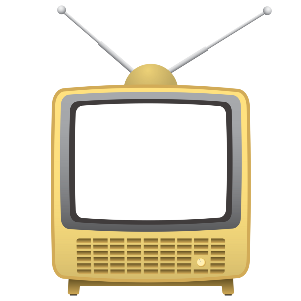 retro Fernseher Gelb Farbe Vorderseite Aussicht mit leer Raum beim Bildschirm. Jahrgang Fernsehen isoliert eben Design Illustration. png