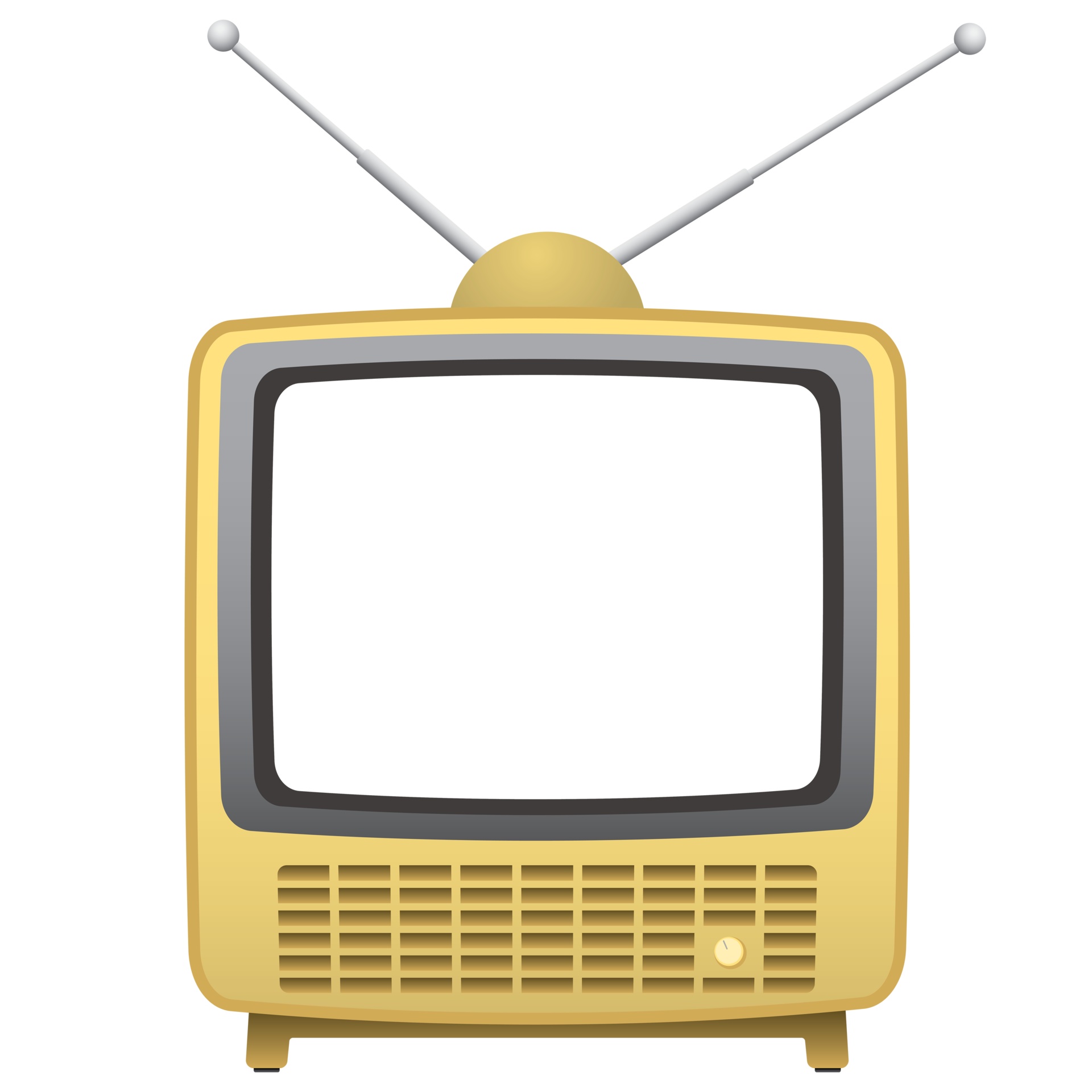 Retro TV yellow color front view with blank space at screen. Vintage