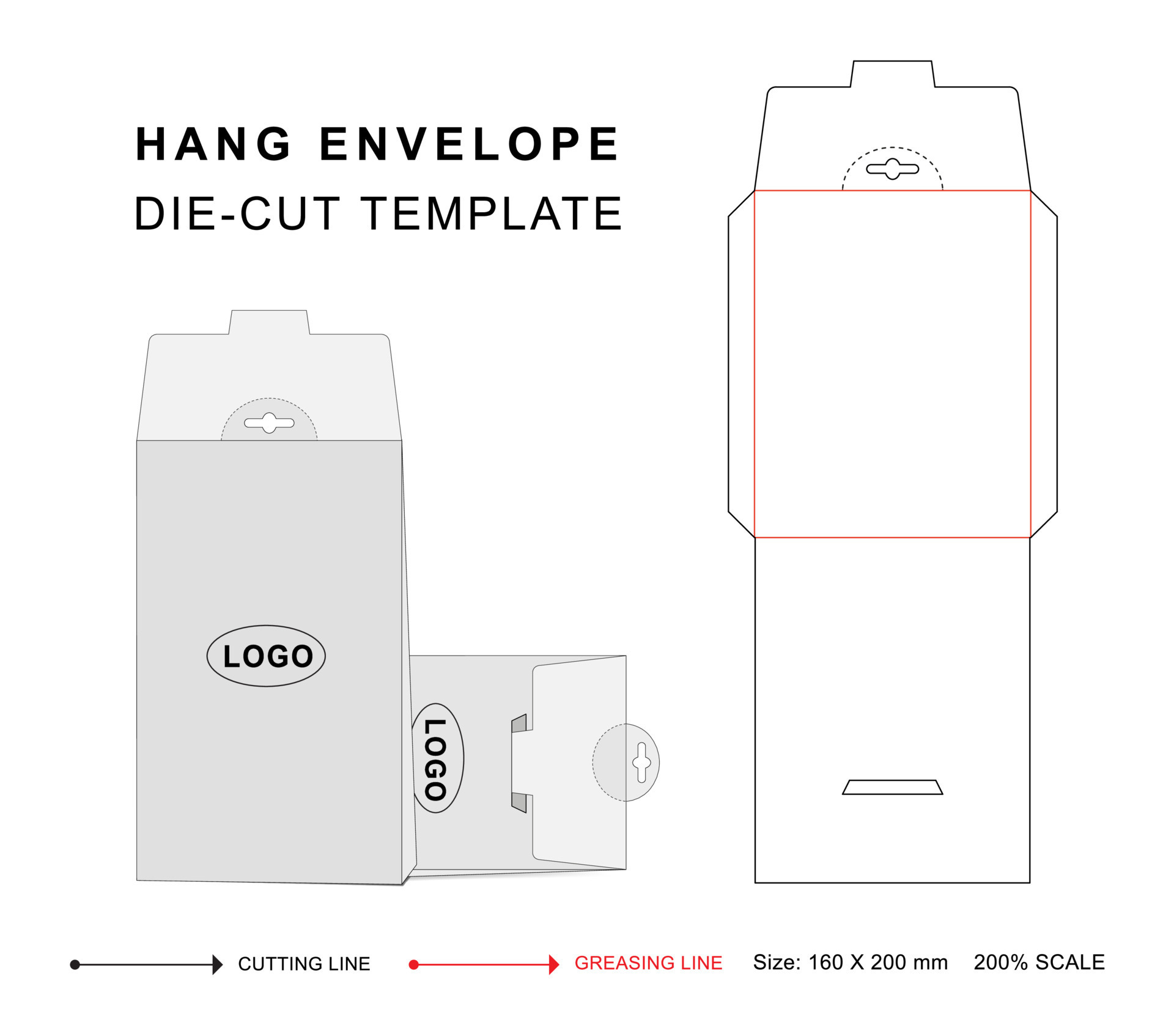Hang envelope die cut template, White envelope mockup 24555742 Vector