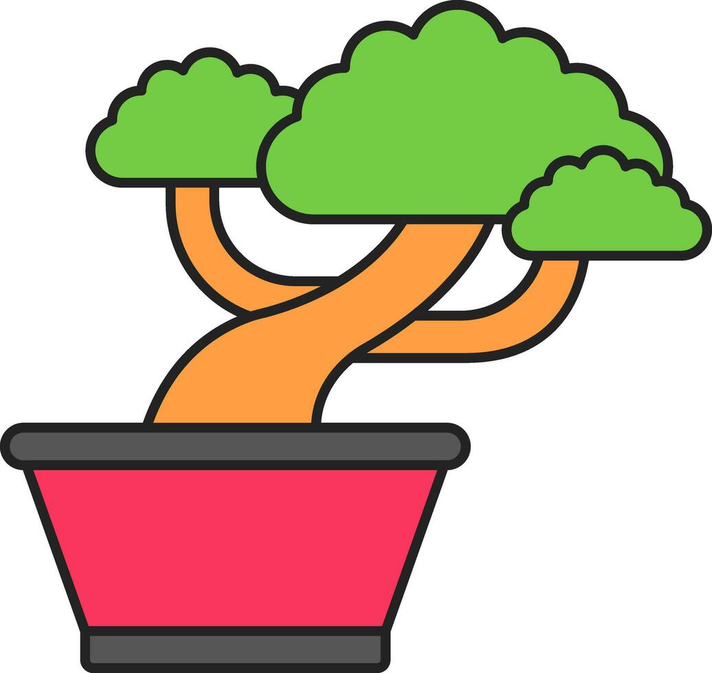 vistoso bonsai planta florero plano icono. vector