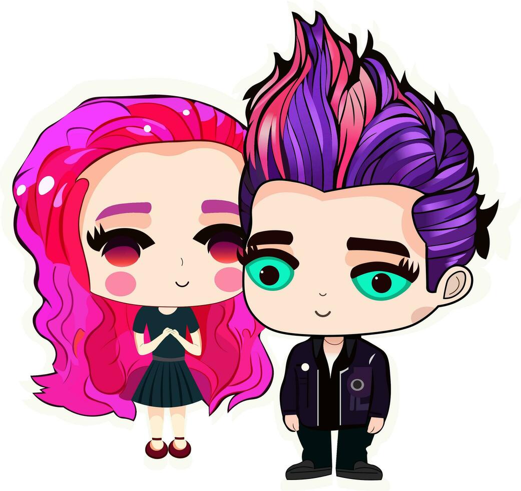Blushing Girl And Boy Character In Sticker Style. vector