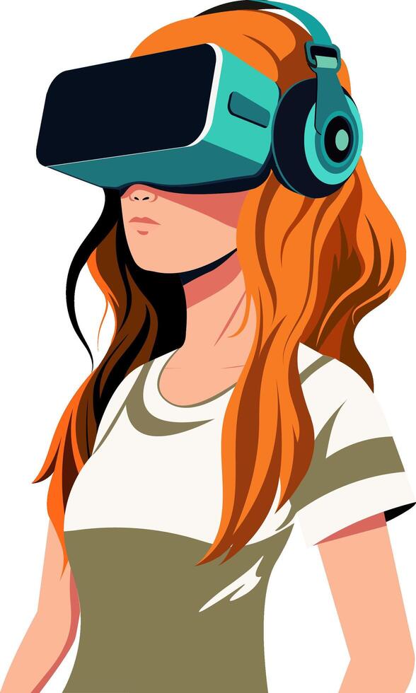 Adorable Young Girl Character Wearing VR Headset. Illustration. vector