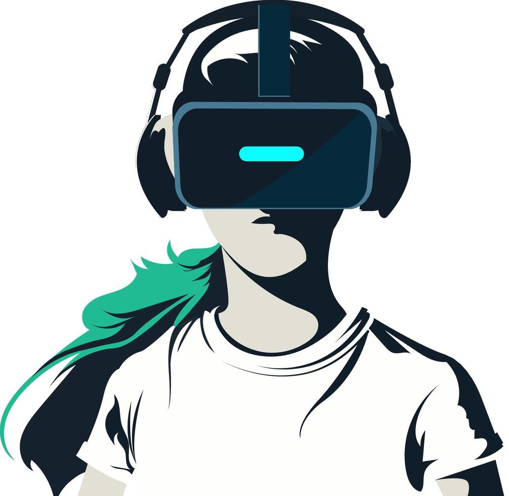 Adorable Young Girl Character Wearing VR Headset. Illustration. vector