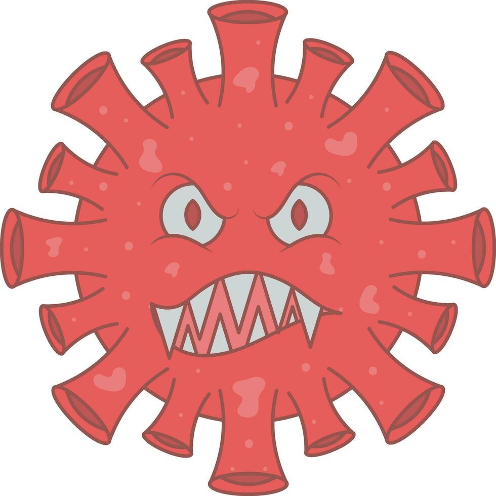Red Angry Virus Mascot Icon In Flat Style. vector