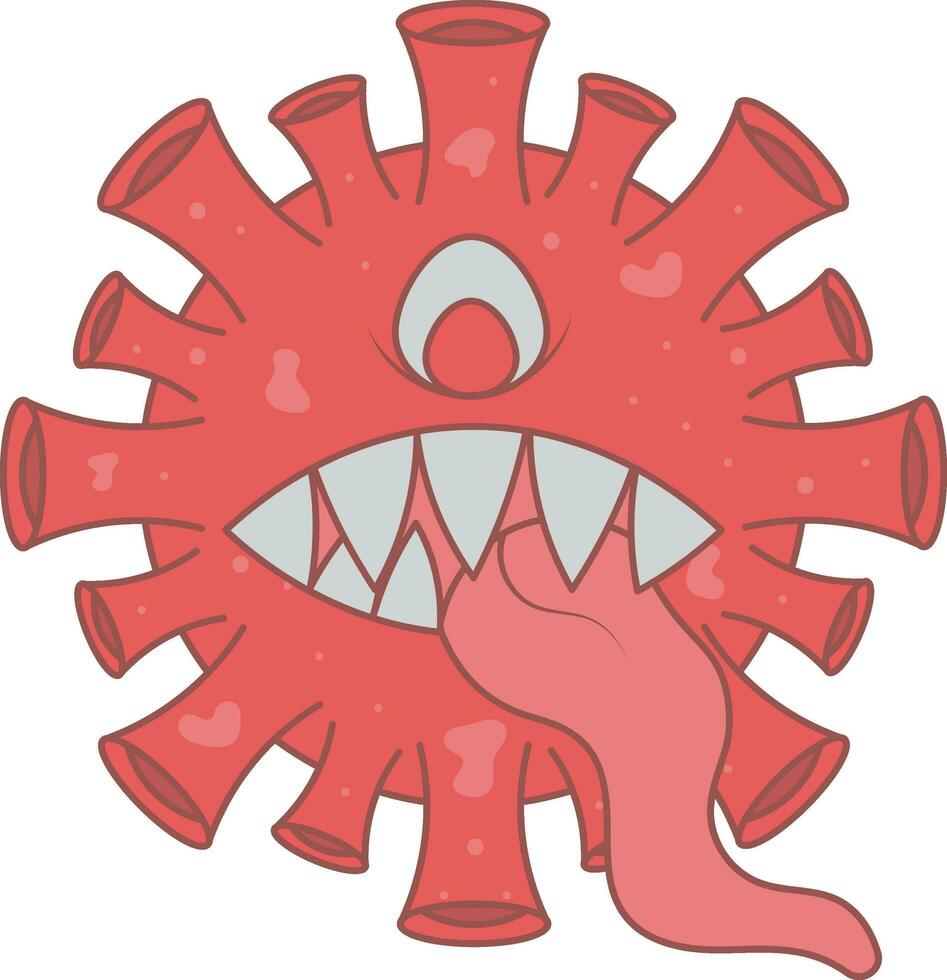 Red Illustration Of One Eyed Monster Virus With Tongue Out Flat Icon. vector