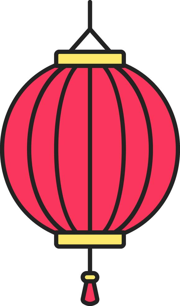 Pink And Yellow Chinese Lantern Icon In Flat Style. vector