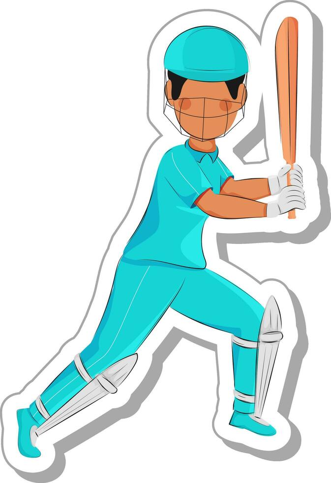 Vector Of Ready Cricket Batsman Of Batting In Sticker Style.