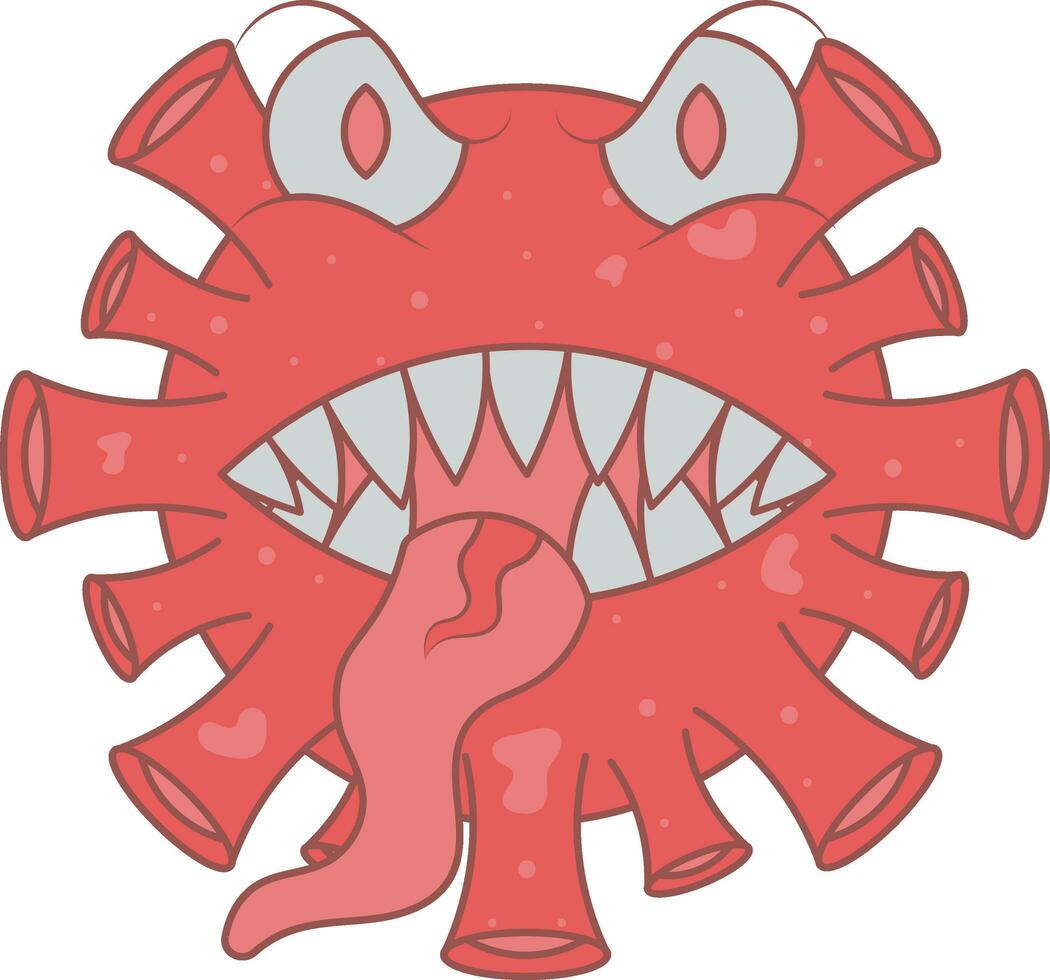 Tongue Out Monster Virus Cartoon Red Icon. vector