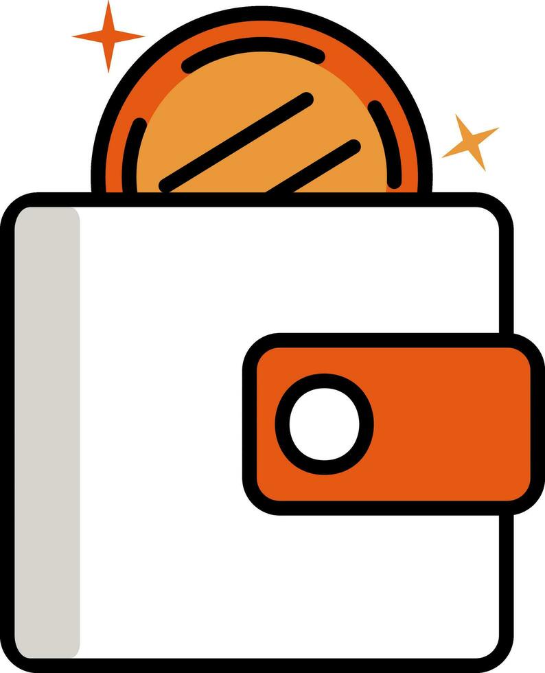 plano estilo moneda en billetera naranja y blanco icono. vector