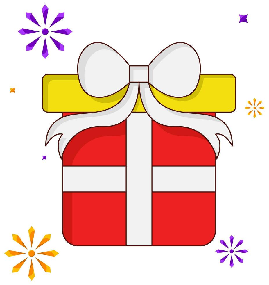 Isolated Sticker Of Gift Box With Stars White Background. vector