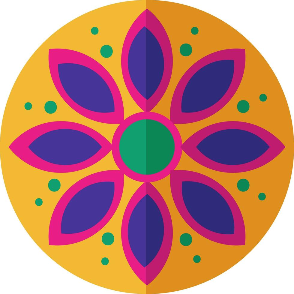 Beautiful Flower Shape Rangoli Colorful Icon. vector