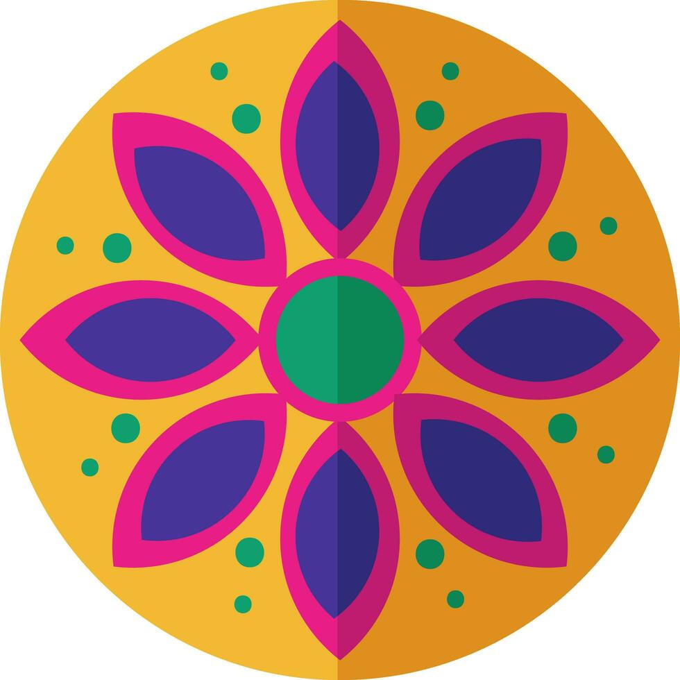 hermosa flor forma rangoli vistoso icono. vector