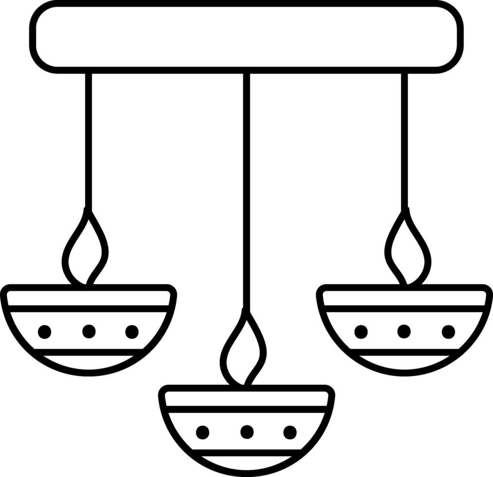 Isolated Hanging Diya Garland Icon In Line Art. vector