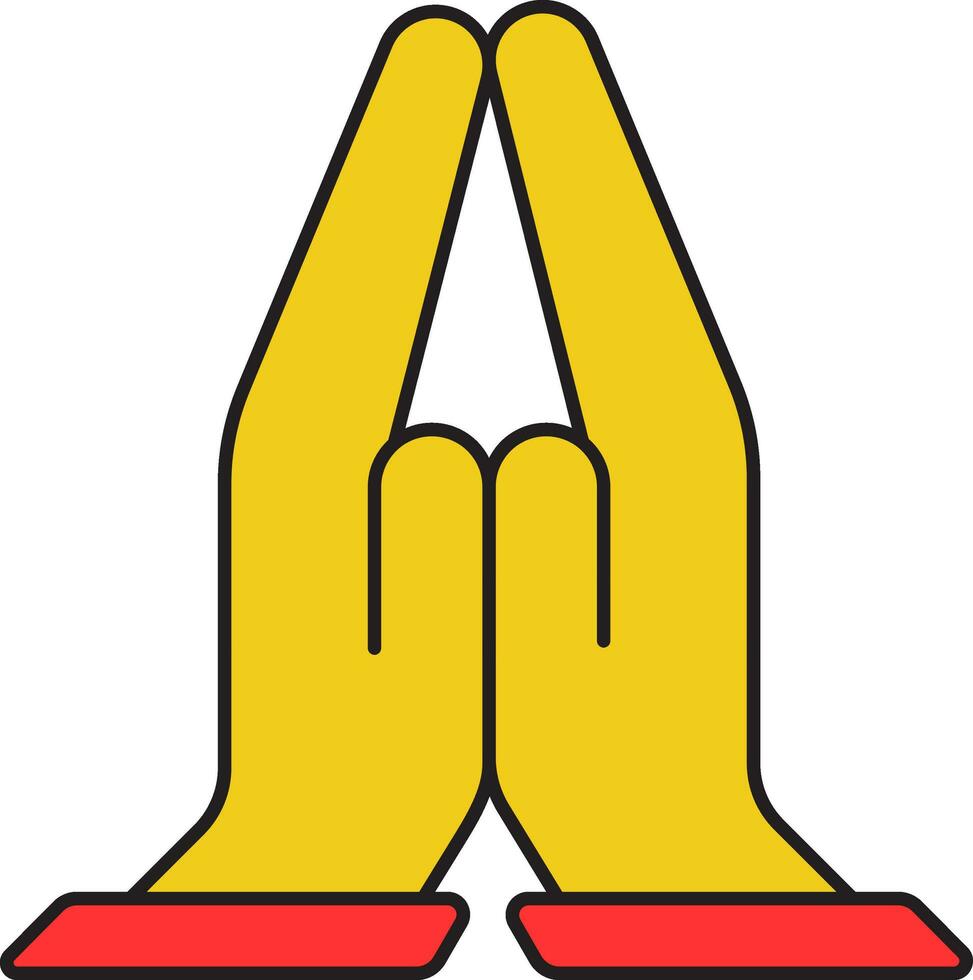 namaste o orar mano icono en amarillo y rojo color. vector