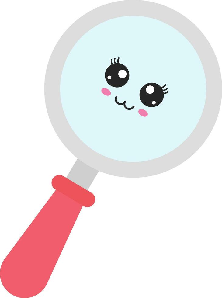 Cartoon Face In Magnifying Glass Flat Icon. vector