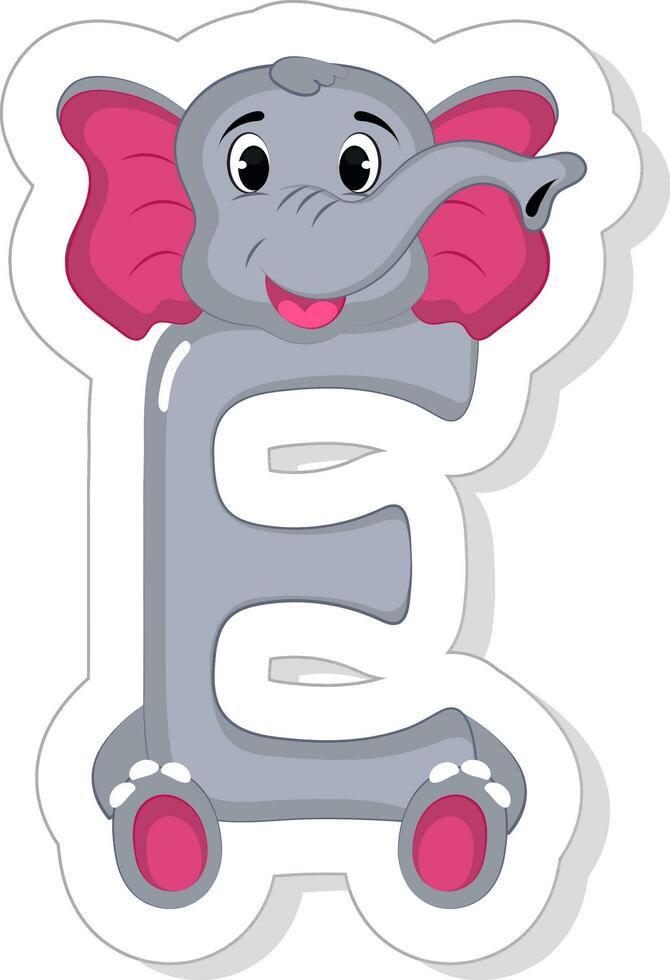 pegatina estilo mi alfabeto animal dibujos animados elefante icono. vector