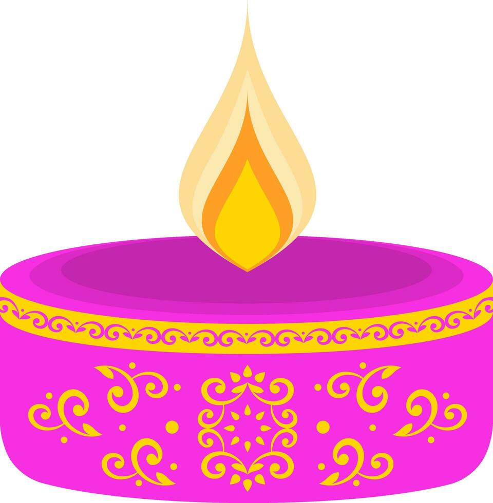 Pink And Yellow Floral Tealight Candle Flat Icon. vector