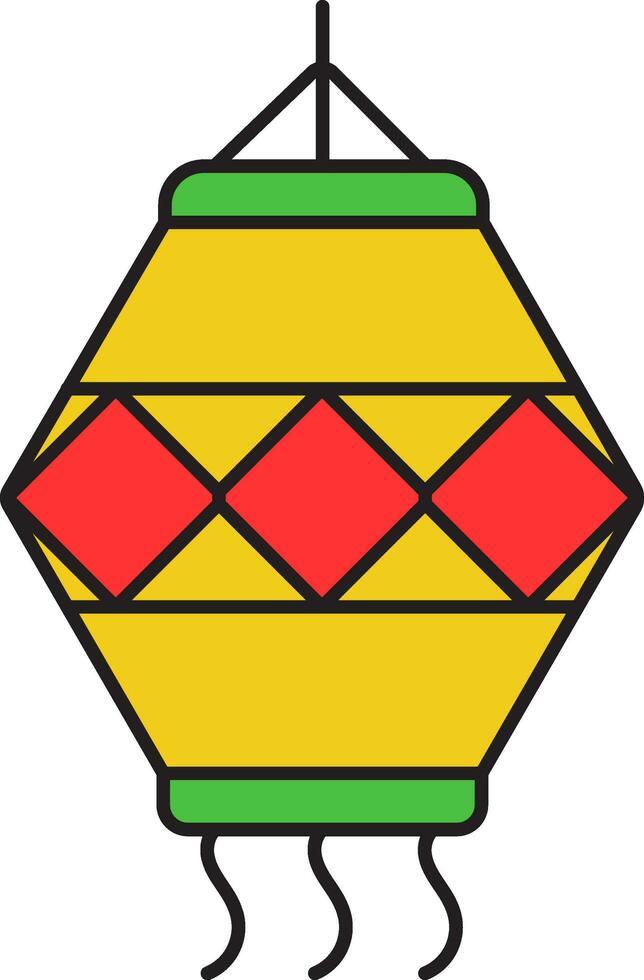 Hanging Yellow And Red Lantern Icon In Flat Style. vector