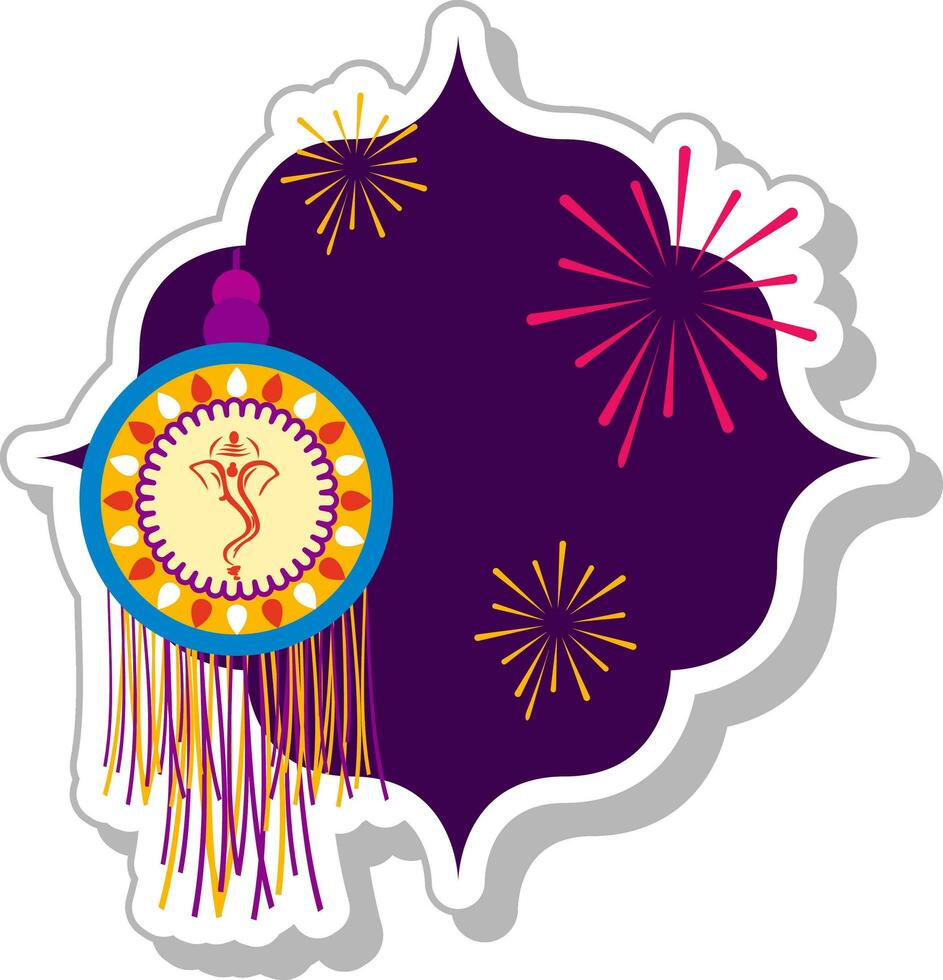 Illustration Of Sticker Style Hanging Toran On Firework Purple Background. vector