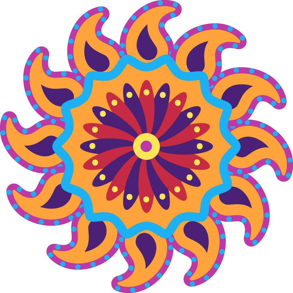 Isolated Colorful Flower Shape Rangoli Icon. vector