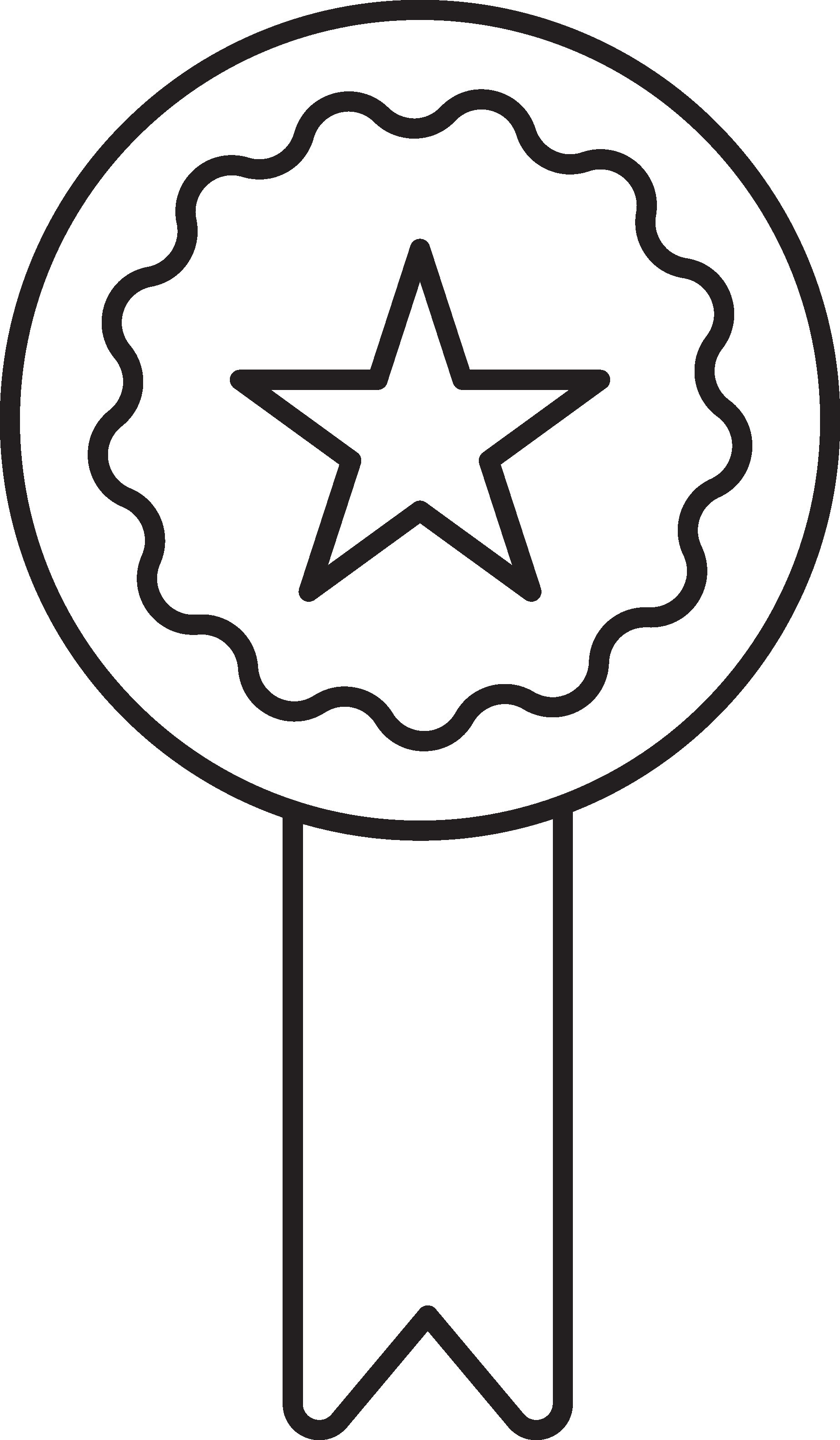 Isolated Award Ribbon With Star Icon In Black Outline Style. 24556184