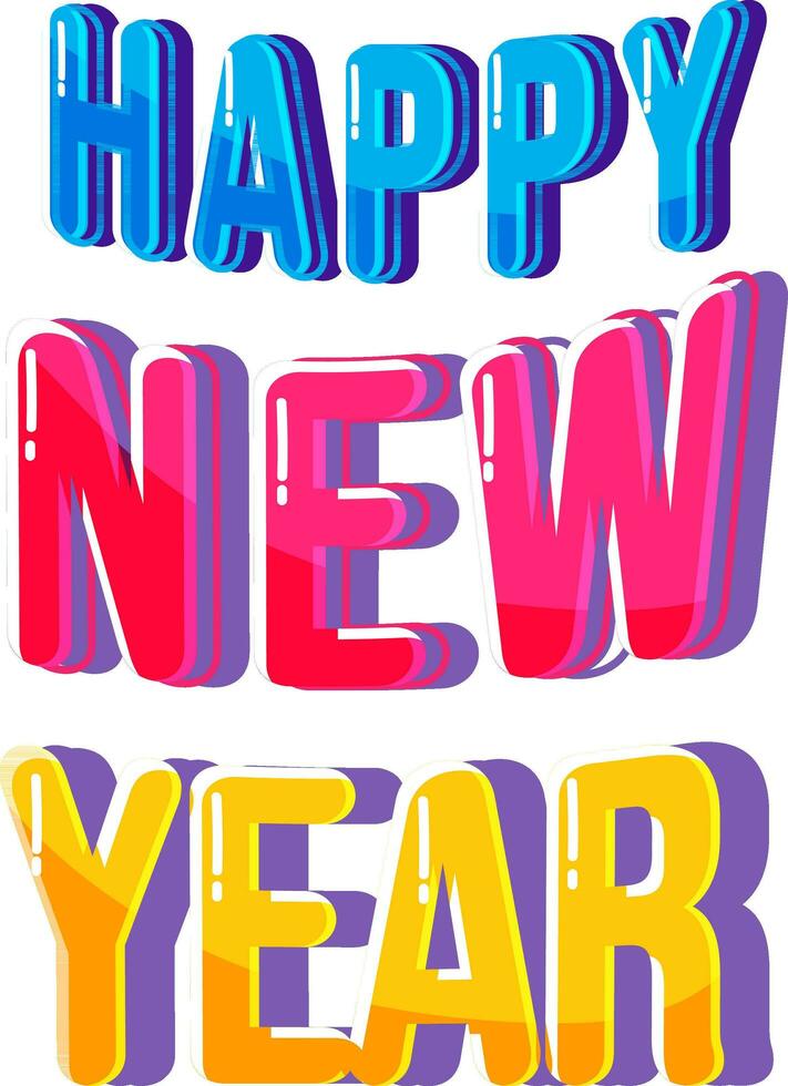 Colorful Happy New Year Font On White Background. vector