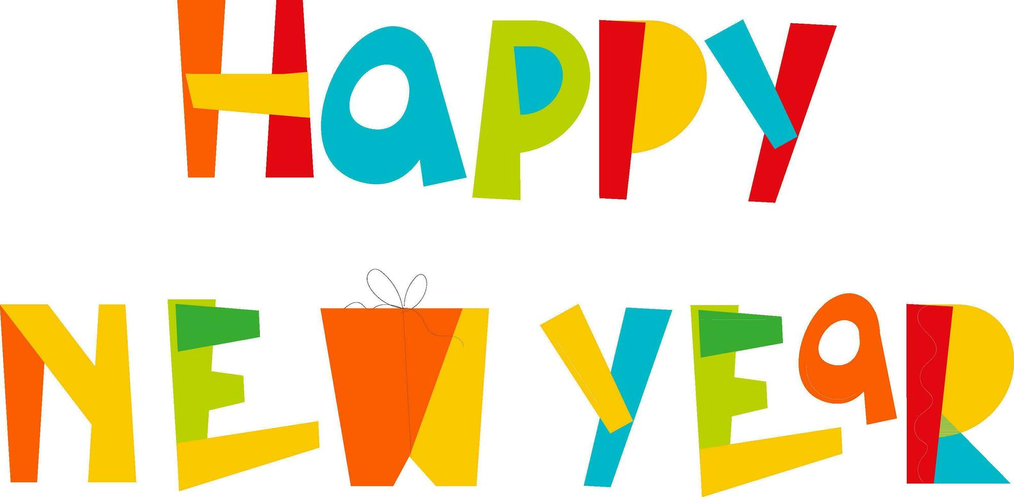 Colorful Happy New Year Font With Gift Box On White Background. vector