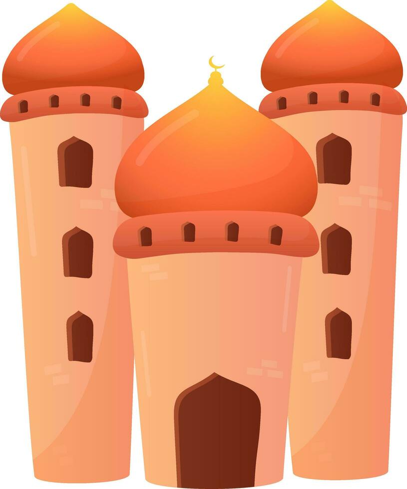 Orange Mosque Minarets Flat Element. vector