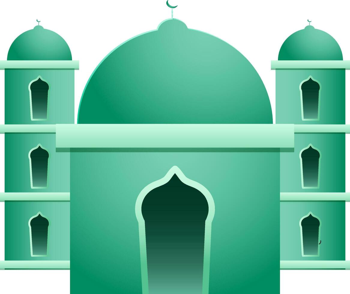 Beautiful Green Mosque Building Flat Element. vector