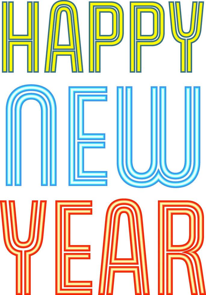 Flat Colorful Neon Effect Happy New Year Font On White Background. vector