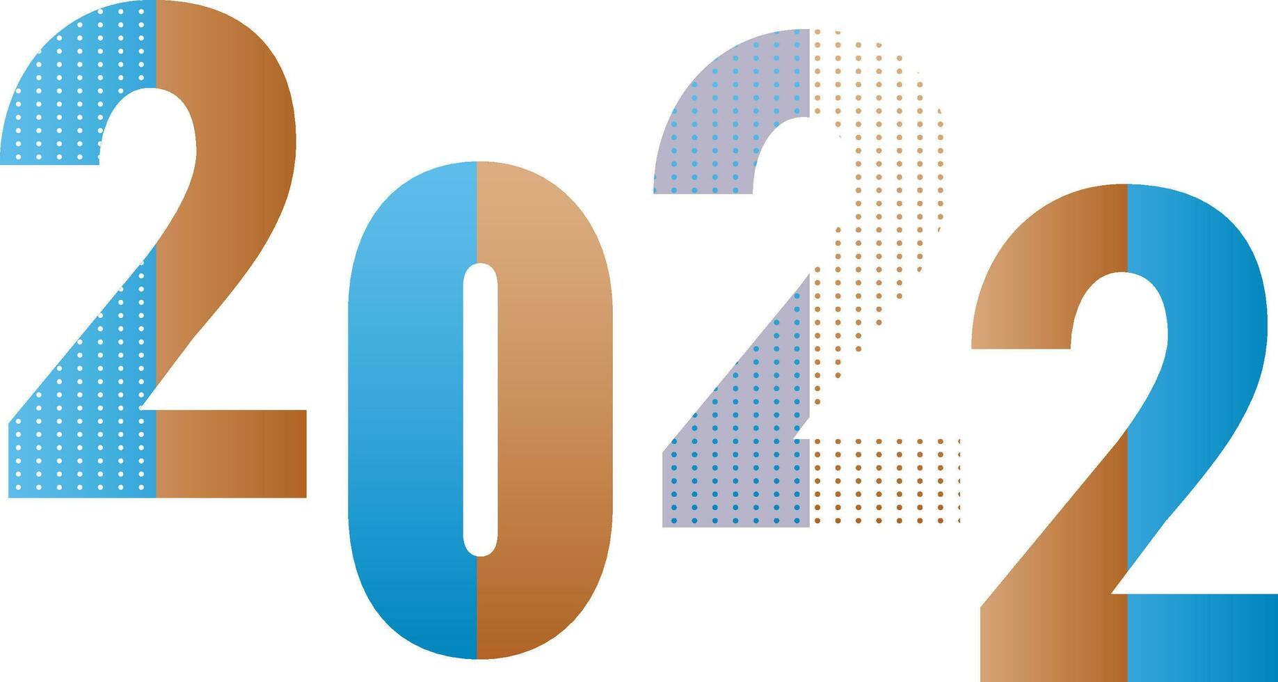 Blue And Brown Color 2022 Number With Dotted Effect On White Background. vector