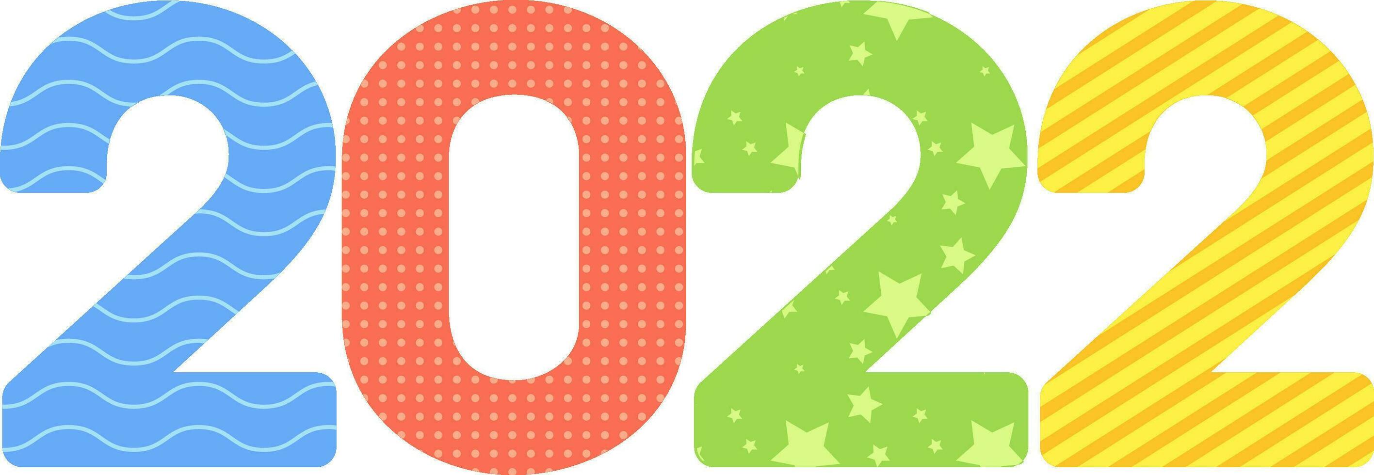 Colorful 2022 Number With Various Pattern On White Background. vector