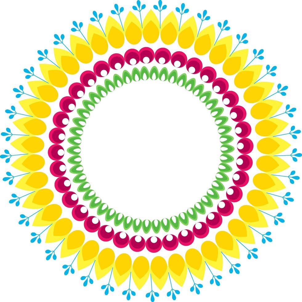 Circular Kolam Colorful Element On White Background. vector