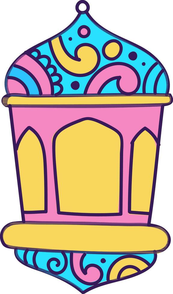 Colorful Floral Design Arabic Lantern Doodle Element. vector