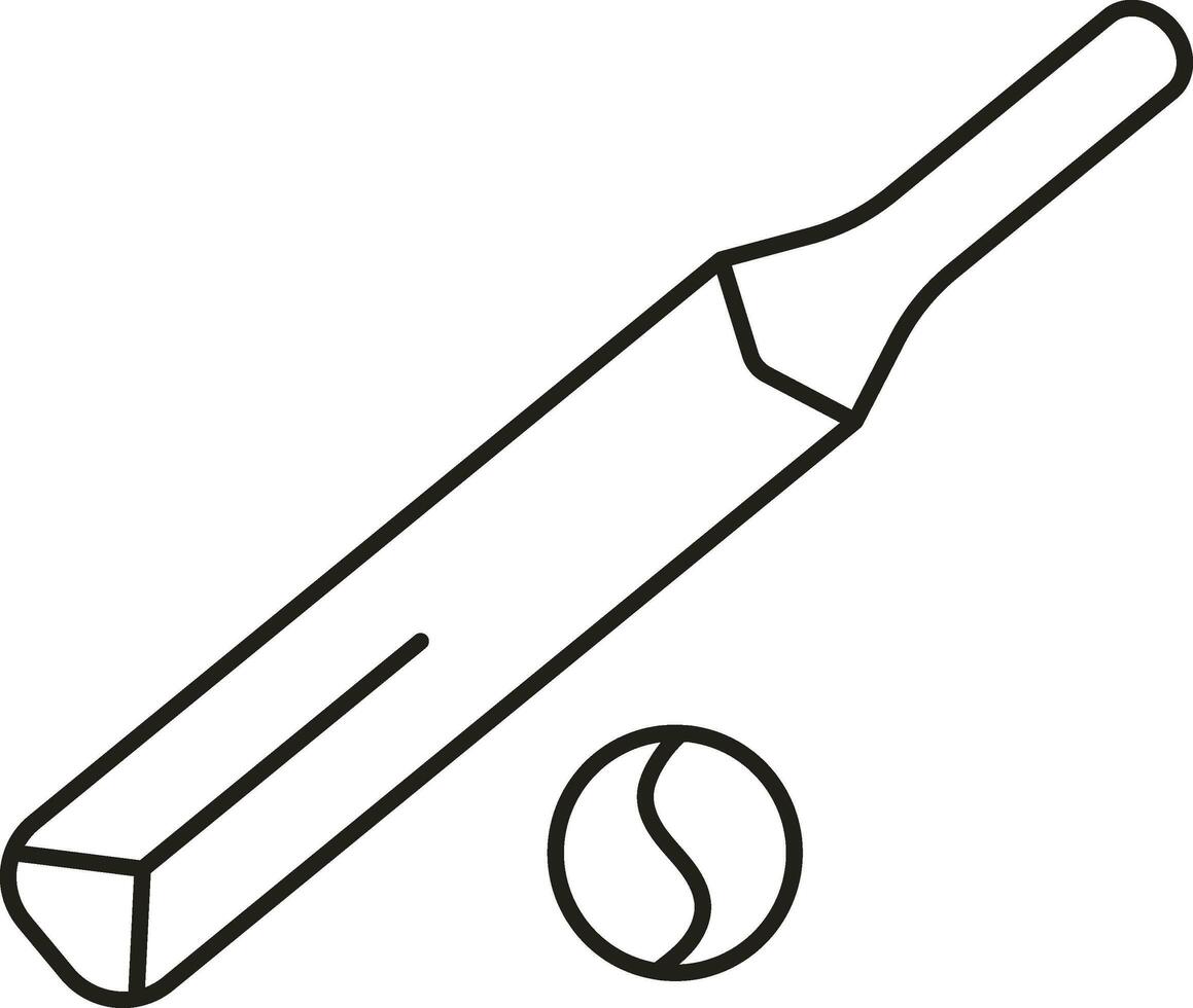 Black Linear Style Cricket Bat And Ball Icon. vector