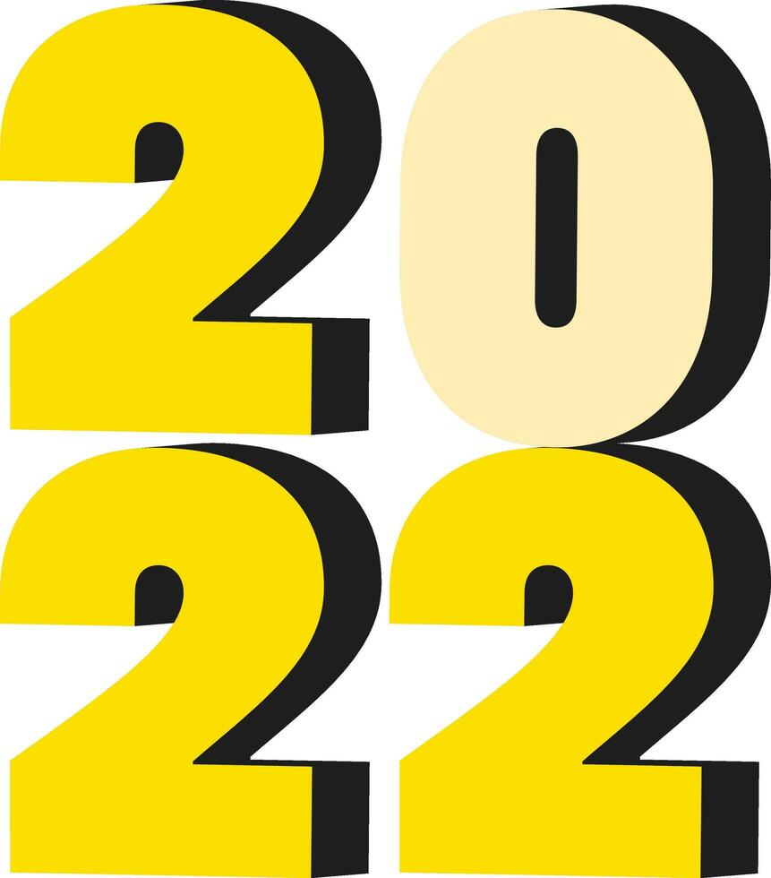 Dimension 2022 Number In Yellow And Black Color. vector