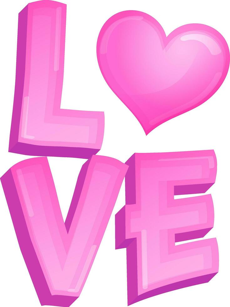 3D Love Text With Heart Illustration Of White Background. vector