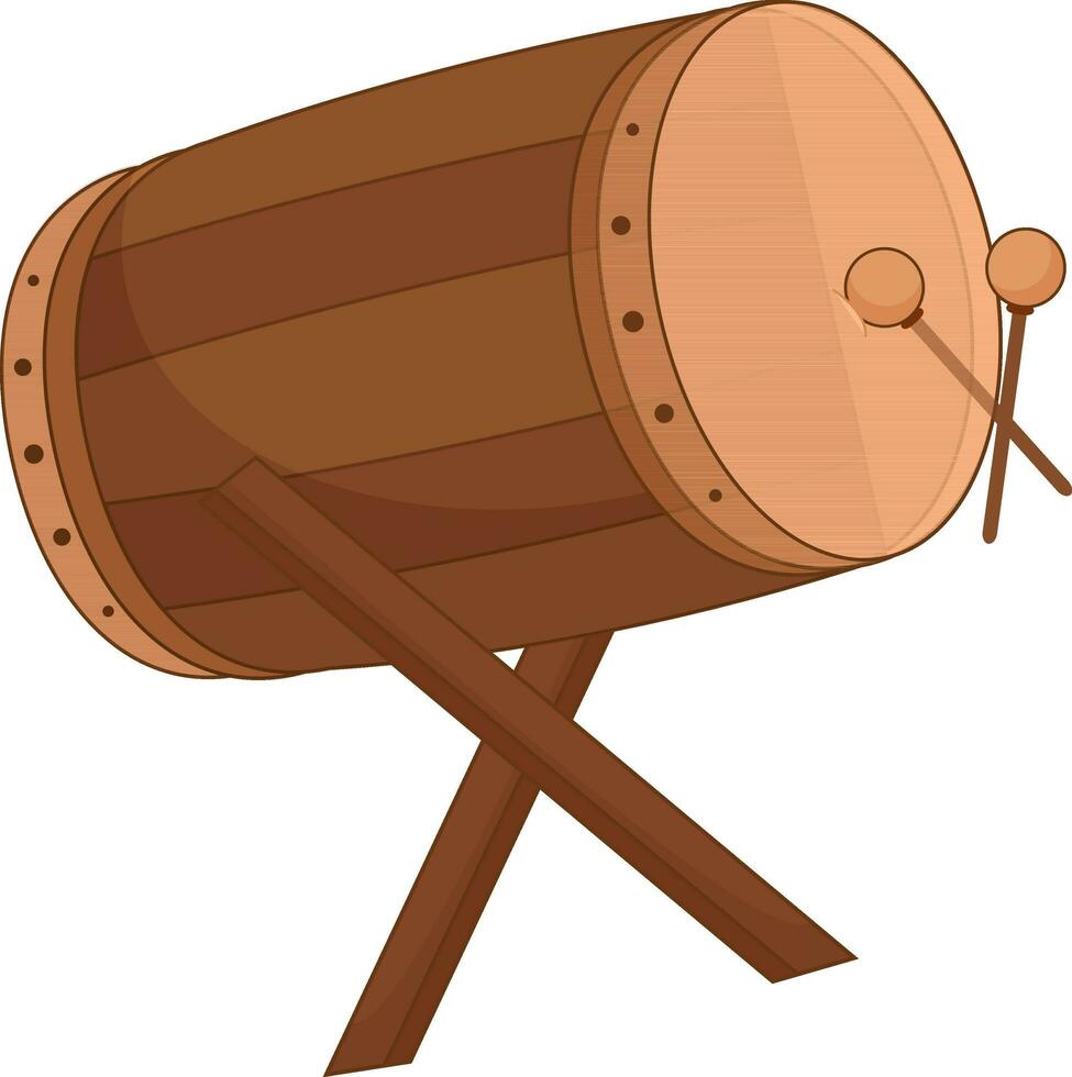 Dhol Stand With Stick Brown Vector. vector