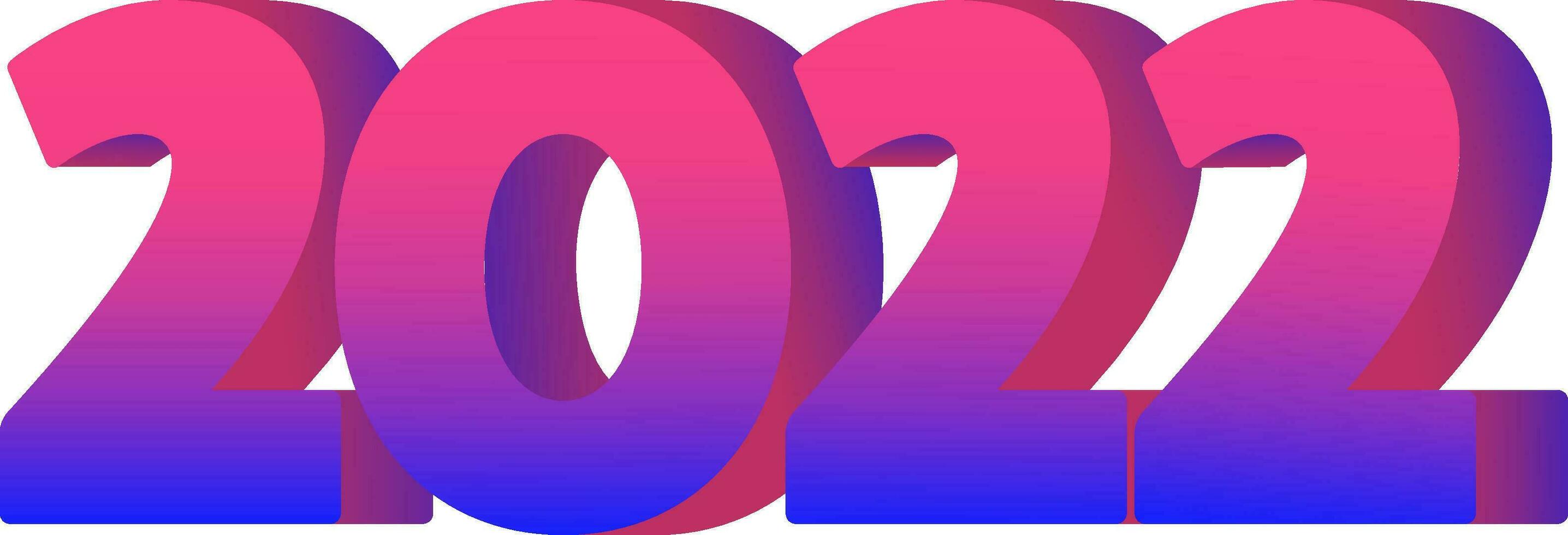 3D 2022 Number In Gradient Pink And Blue Color. vector