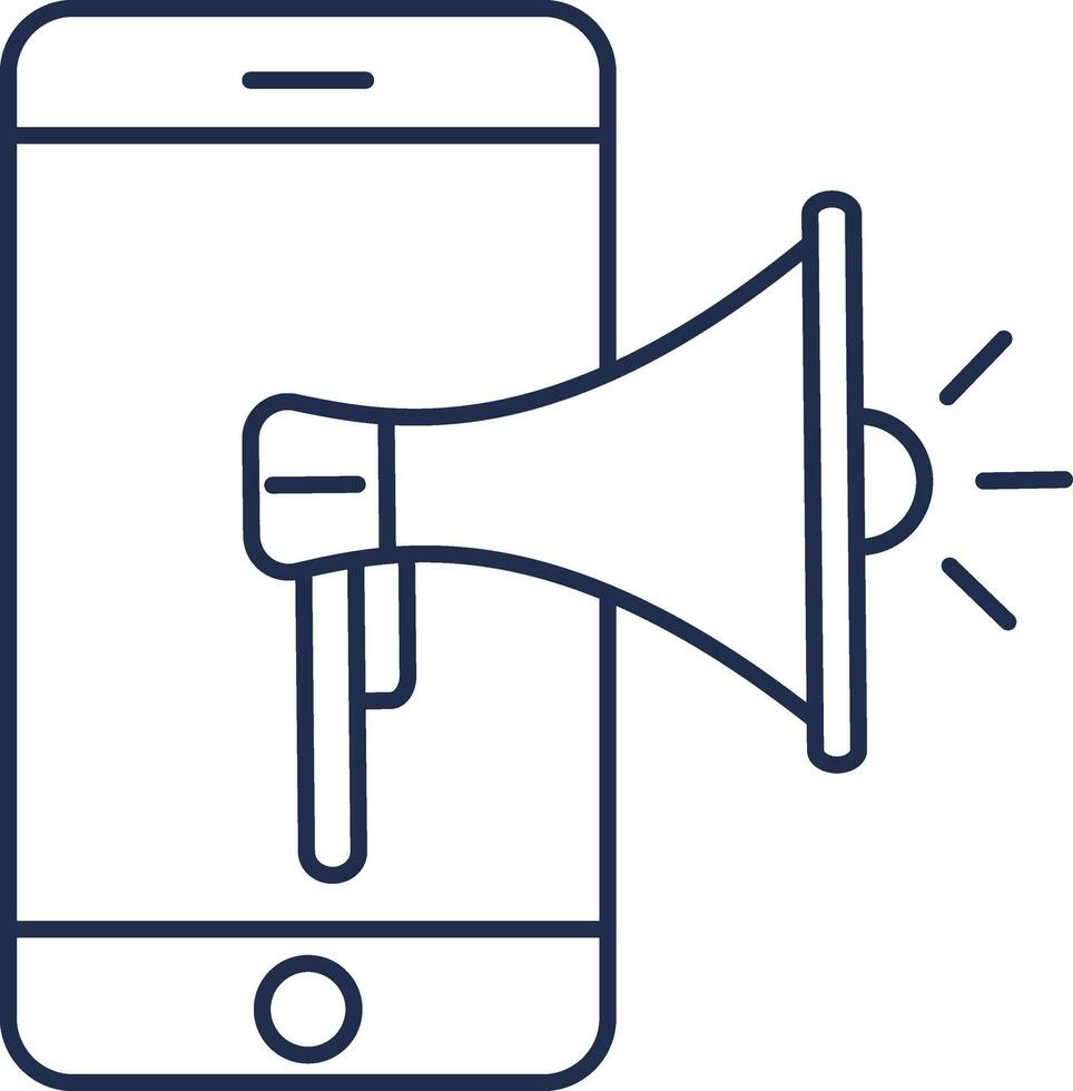 Loud Speaker With Smartphone For Online Adverting Or Announcement Stroke Icon. vector