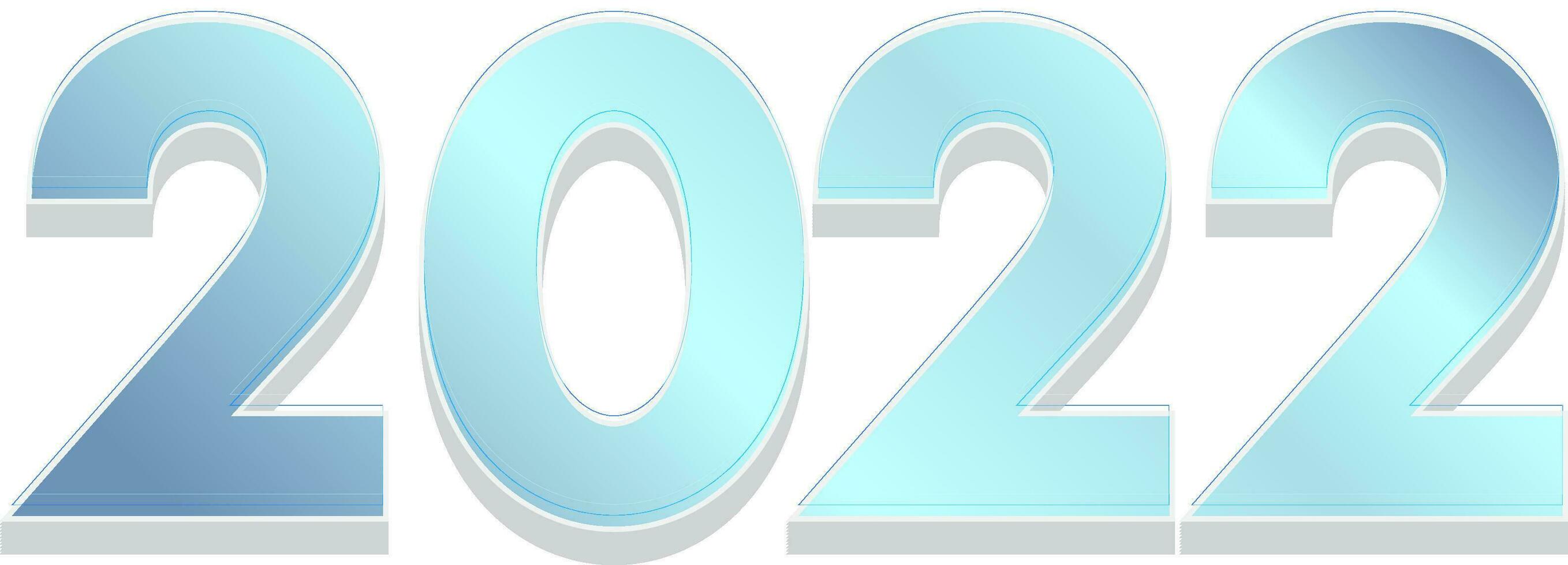 Glossy Blue 2022 Number On White Background. vector