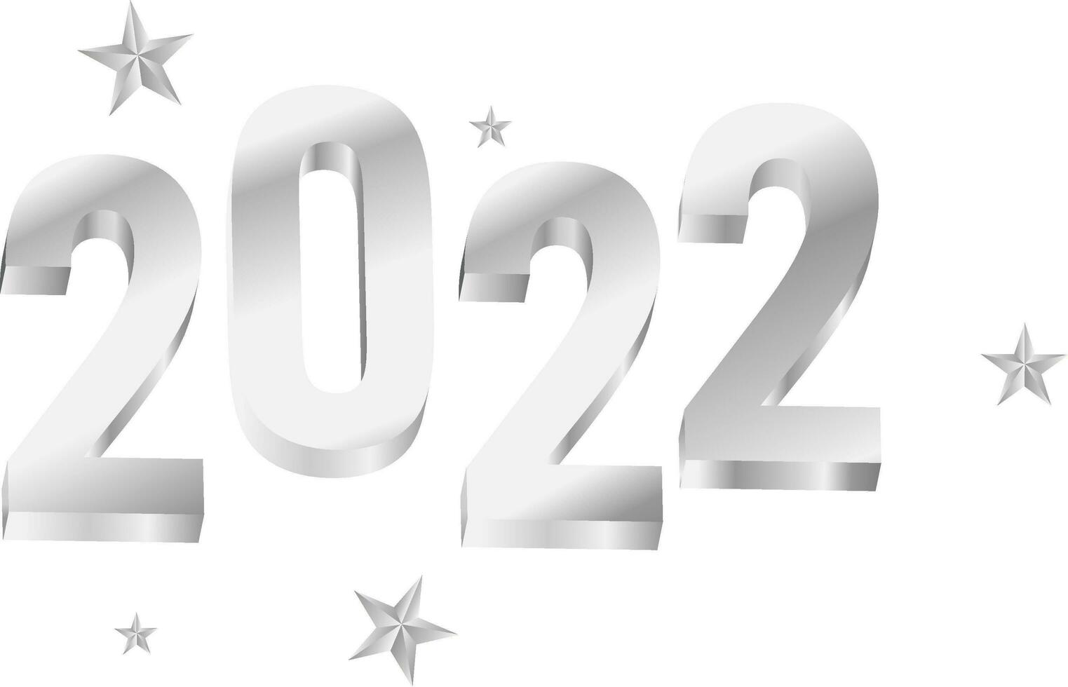 3D Silver 2022 Number With Stars Decorated On White Background. vector